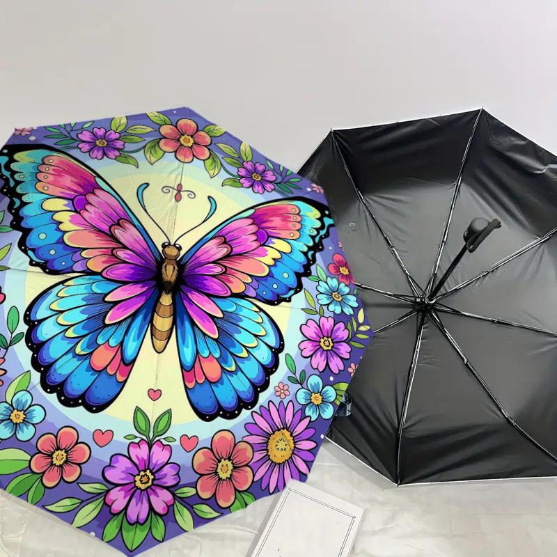1pc Colorful Butterfly Mandala Umbrella with Plastic Handle,Suitable for All Seasons Home Travel Outdoor UmbrellaDD1790