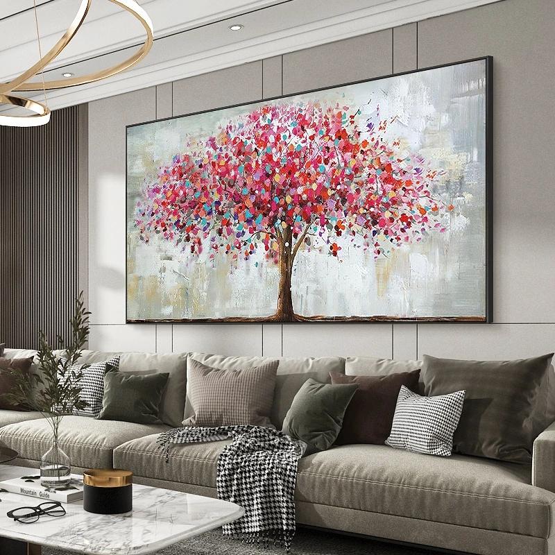 Nordic Abstract Wall Art Tree Color Leaf Color Block Line Texture Poster HD Oil On Canvas Print Home Living Room Decoration Gift