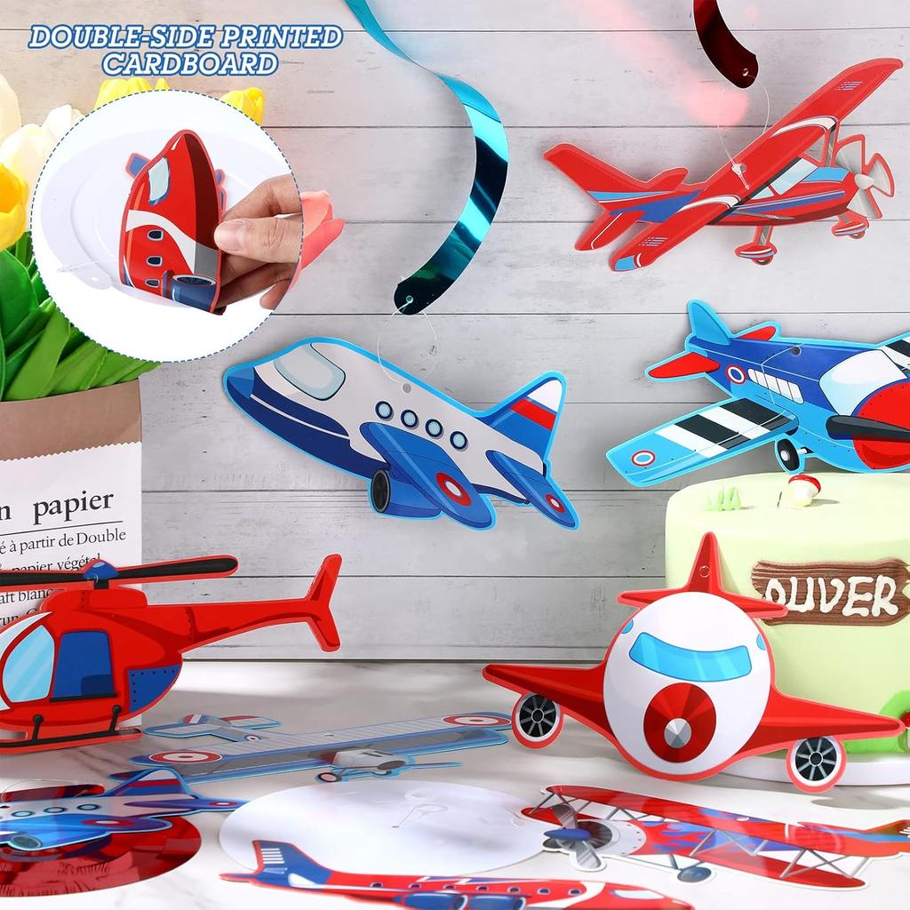 30 Pieces Airplane Hanging Swirls Decoration Airplane Party Supplies Plane Foil Swirls Whirls Ceiling Whirls Hanging Spiral Streamers for Plane Theme