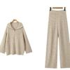 European and American Street Style Women's Loose Lapel High Waist Trousers and Knit Sweater Set