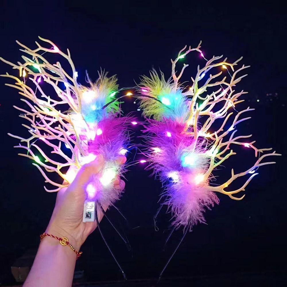 Colorful Flashing Headband LED Lights Luminous Deer Horn Hair Band LED Glow Headband  Kids Gift