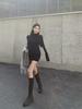 Autumn/Winter Slim Long Sleeve Half Turtleneck Dress - Pure Desire Short Skirt