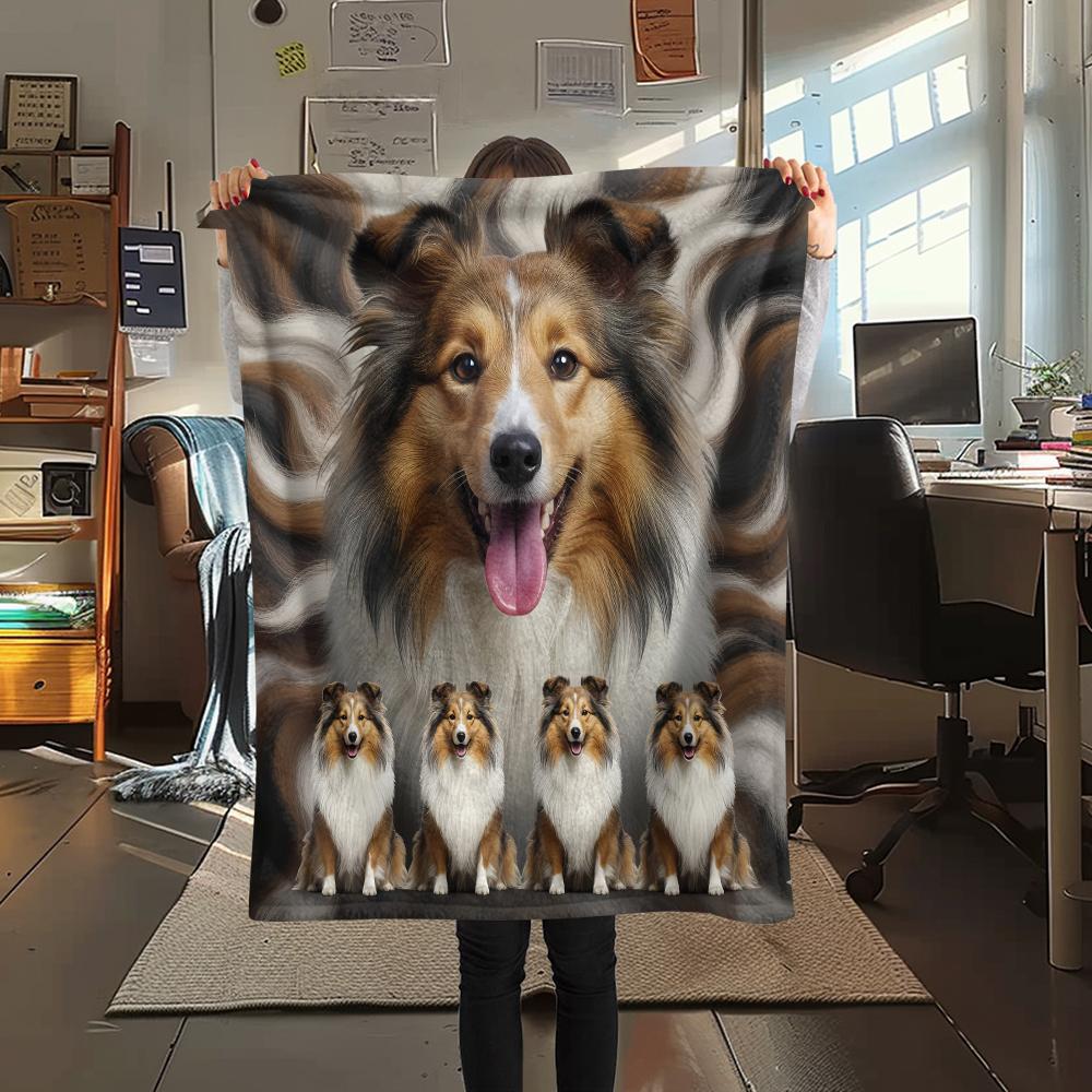 1Pc Sheepdog Siberian Husky Print Flannel Blanket, High Quality Comfortable for All Seasons, Home Decor, Warmth and Comfort, Perfect for Gifts