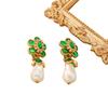 Vintage Retro Green Ear Clip French Court Style Exaggerated Luxury Elegant Temperament Earrings
