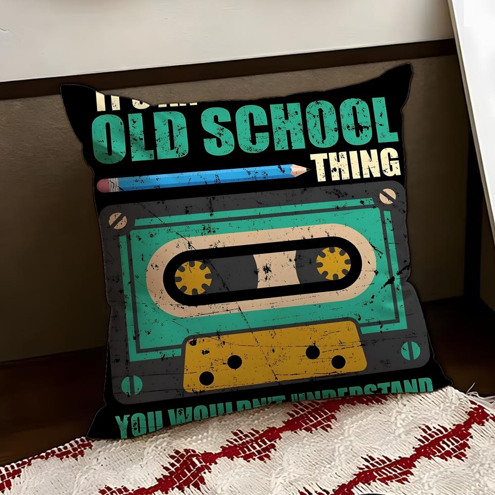 Music Tape Print Cushion Cover Reversible Soft Durable Pillow Cover Home Car MultiScene Use for Daily Comfort