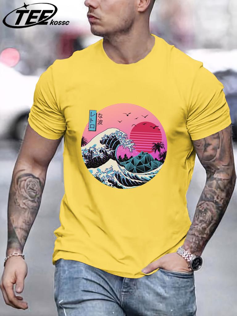 Tsunami And Sunset Are Both Beautiful Man TShirt Loose Cotton Retro Tee Trendy ONeck Short Sleeve Fashion Summer Casual Top