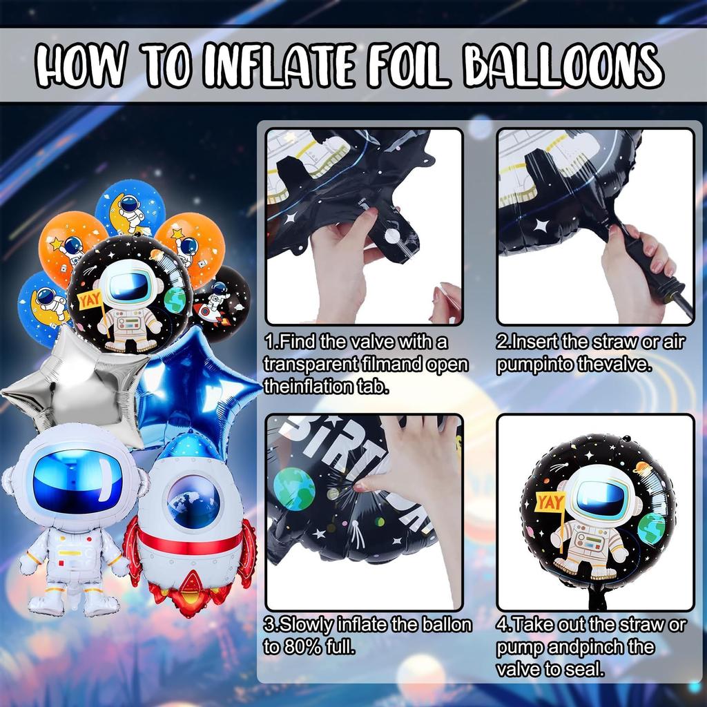 Astronaut Balloon Set, Astronaut Aluminum Film Balls, Birthday Party Decoration Balloons for Boys and Girls