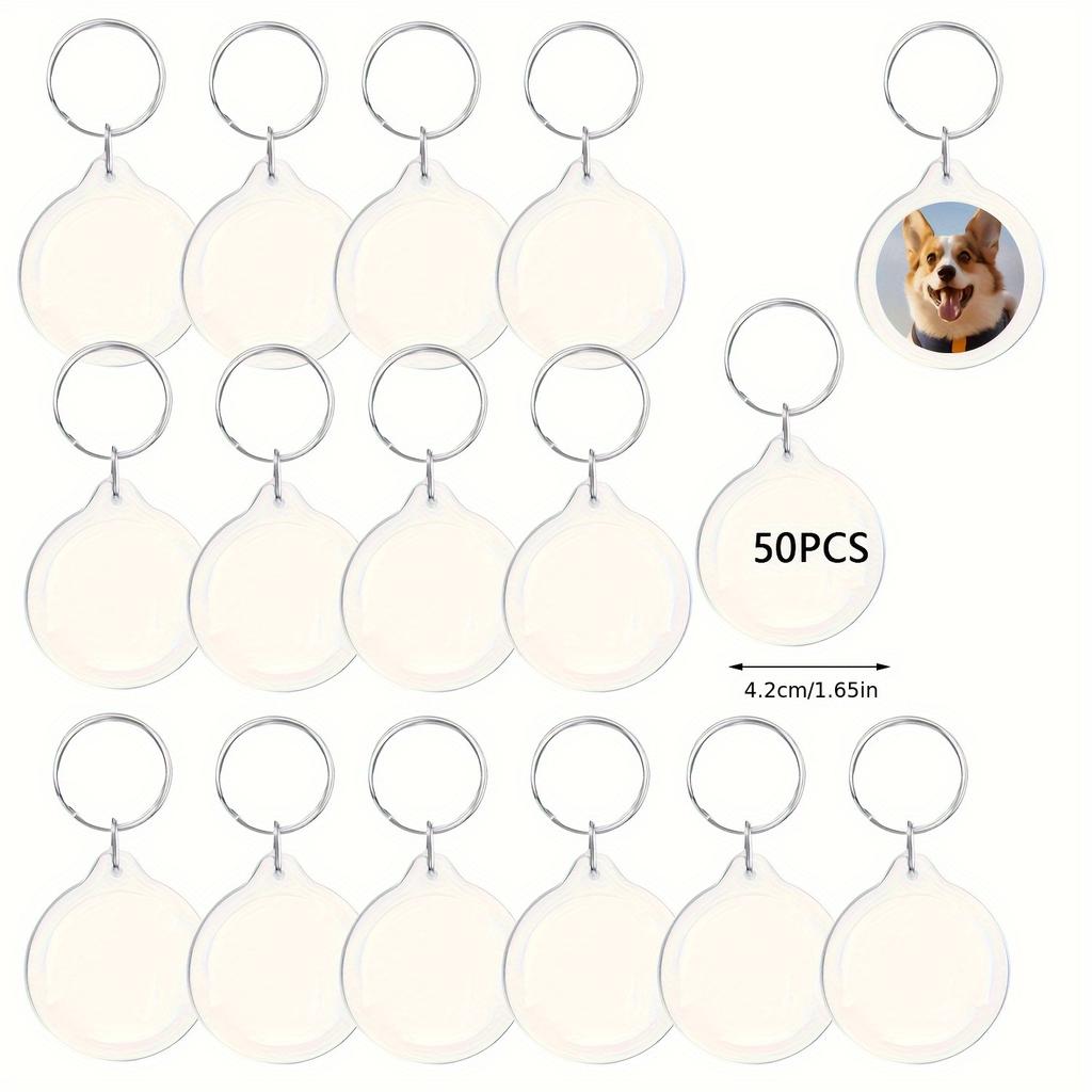 50/100pcs Clear Acrylic Photo Frame Keychains DIY 2D Picture Holders Frame Keychain Kit with Silvery Ring for Backpacks Car Keys