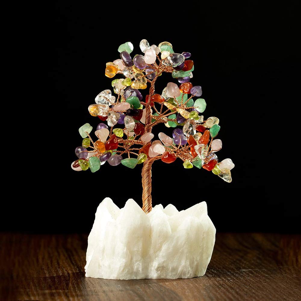 Money Tree (White Quartz, Citrine, Amethyst, Rose Quartz, Red Agate, Peridot, Dongling Jade) Crystal Cluster Natural Stone Purification Feng Shui Orna