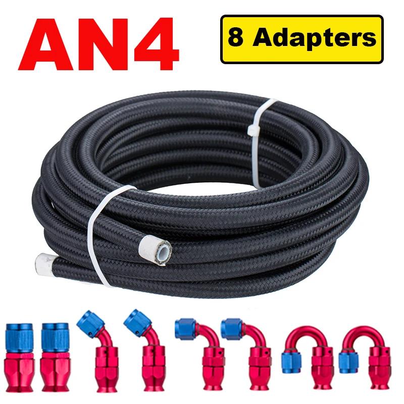 

10FT 3M Universal AN4/6/8/10 PTFE Fuel Line Kit Nylon Stainless Steel Braided PTFE Fuel Hose with 8pcs Hose End Fitting Adapters 3M AN4 8 Blue Red
