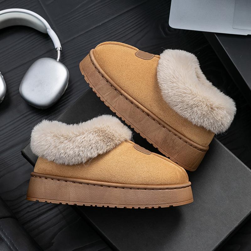 Heel cotton slippers, piled and thickened indoor home warmth in winter, plush cotton shoes