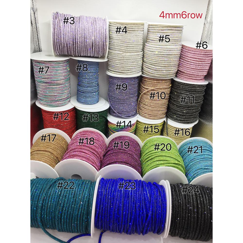 SINRONG 4mm Forme Ronde DIY Cristal Noeud 6 Rangées Décoration Cristal Strass Colorés Bling Corde Strass