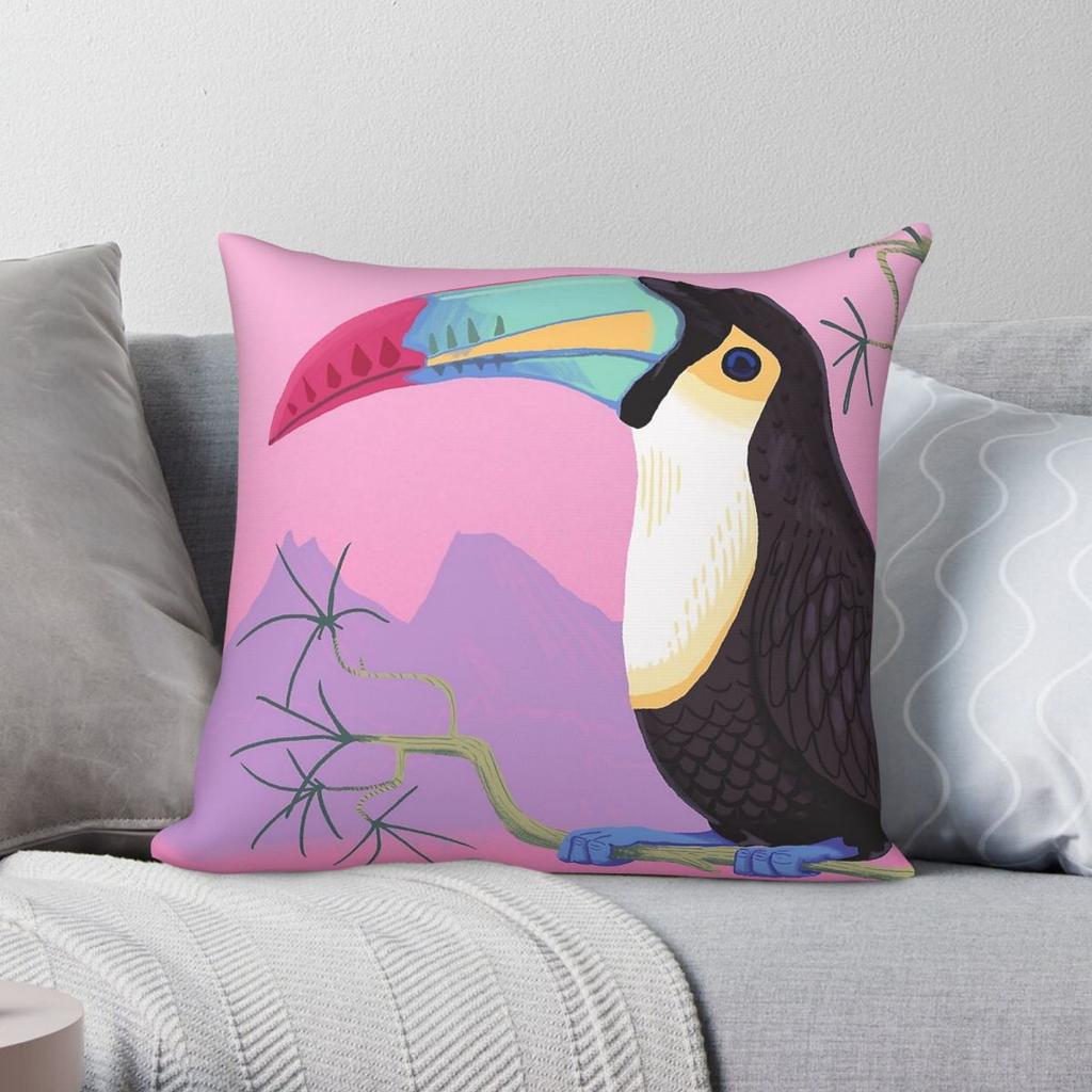 Toucan Bird Tropical Square Pillowcase Polyester Linen Velvet Pattern Zip Decorative Throw Pillow Case Room Cushion Cover