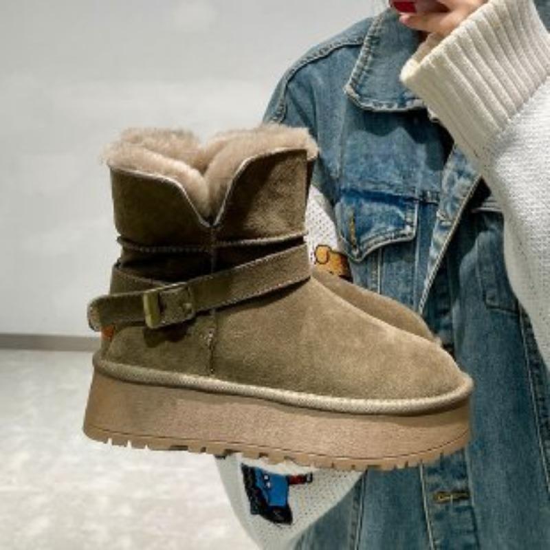 Snow Boots, Women's Plush Warm New Belt-buckle Thick-soled Boots, Short Cotton Shoes