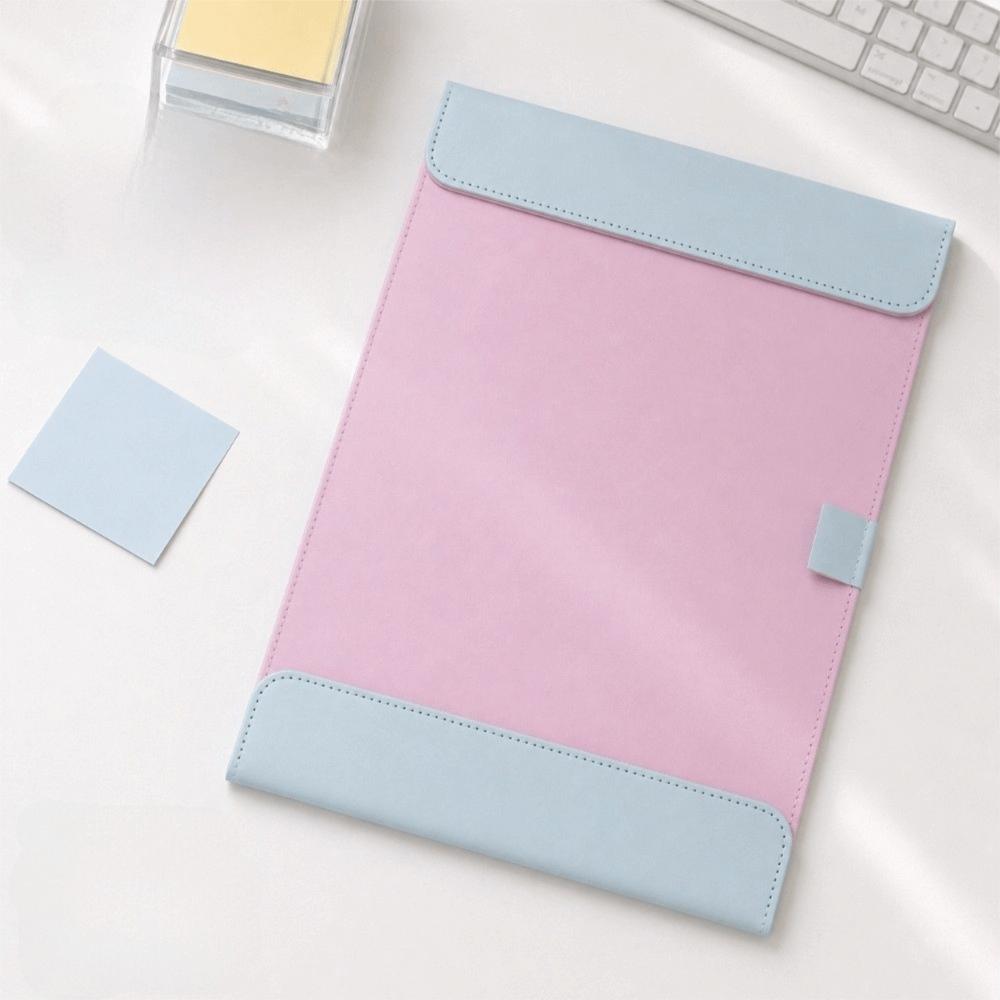 A4 size Leather Clipboard Contrast Color Widening Design Clipboard Folder Double Clip PU Leather Writing Pad Test Paper Holder
