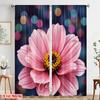 2pcs 2D Flat Printing Scene Curtain Pink Flower Bloom Polyester Without Electricity All Season Party & Holiday Decor Use for