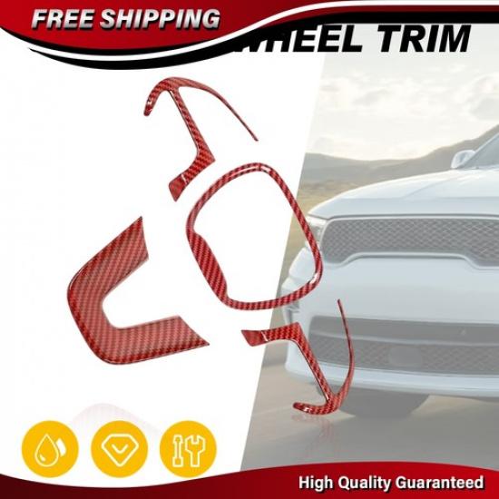 Steering Wheel Trim Cover Ring Decor Black For Dodge Challenger Red Carbon Fiber