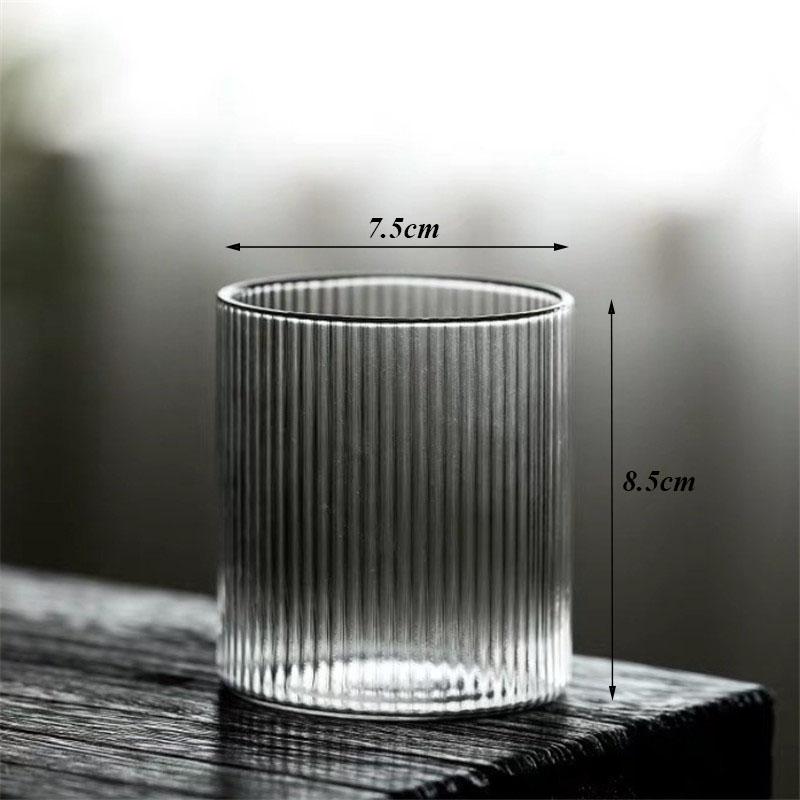 Japanese Handmade Transparent Striped Glass – Retro Whisky, Tea, Juice, and Wine Cup – Heat-Resistant