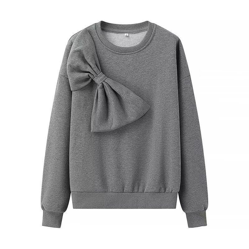 

Jnleaog Autumn New Women s Clothing Fashion Style French Style Fashion All-Match Casual Pure Color Bows Sweatshirt Grey S