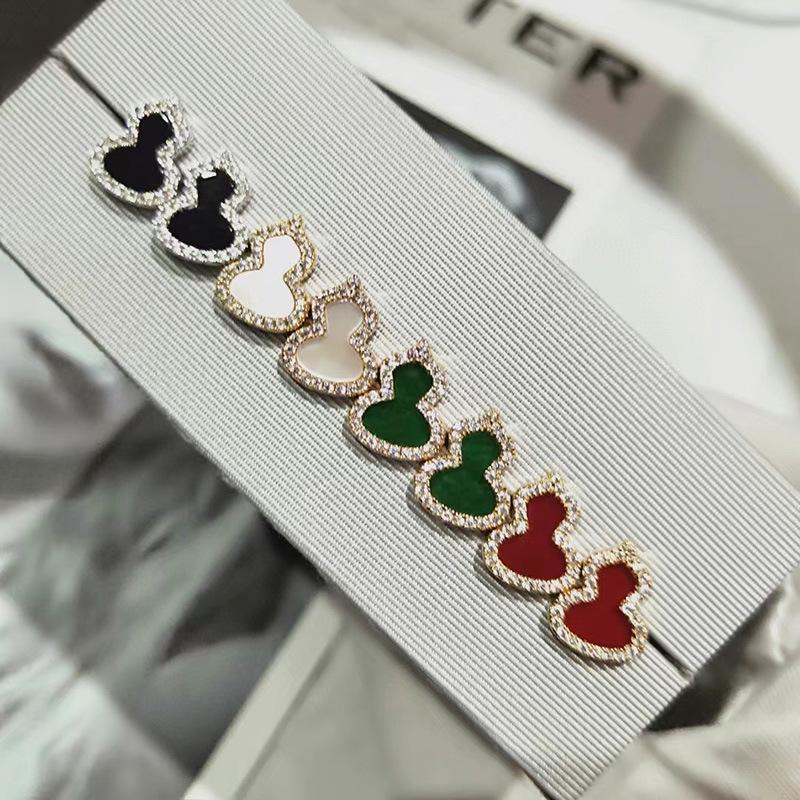 

High-Quality 18K Rose Gold Gourd Earrings with Agate, Jade, and High-Carbon Diamonds