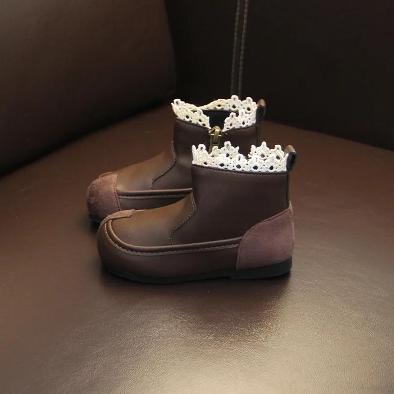 Herbst Mädchenstiefel Warm Mode Spitzenkanten Einfache Kinderschuhe Stilvoll Vielseitig Winterstiefel Klassische Stiefelette Komfortable Kurze Stiefel