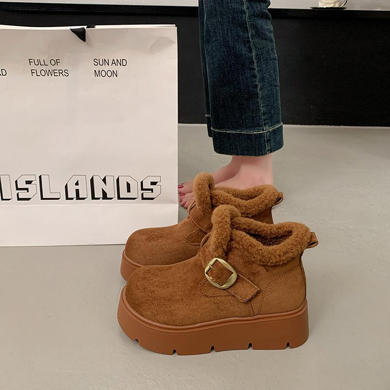 

Женские зимние ботинки на толстой подошве, увеличивающие рост, новые, зимние, утепленные, с толстым слоем хлопка, женская обувь 40 коричневый