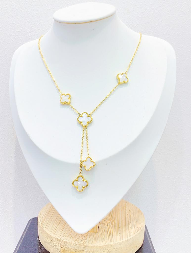 Titanová ocel zlatá Čtyřlístek oboustranný střapec řetízek ozdoba ženské klíční kosti, nejlepší dárek pro přítelkyni