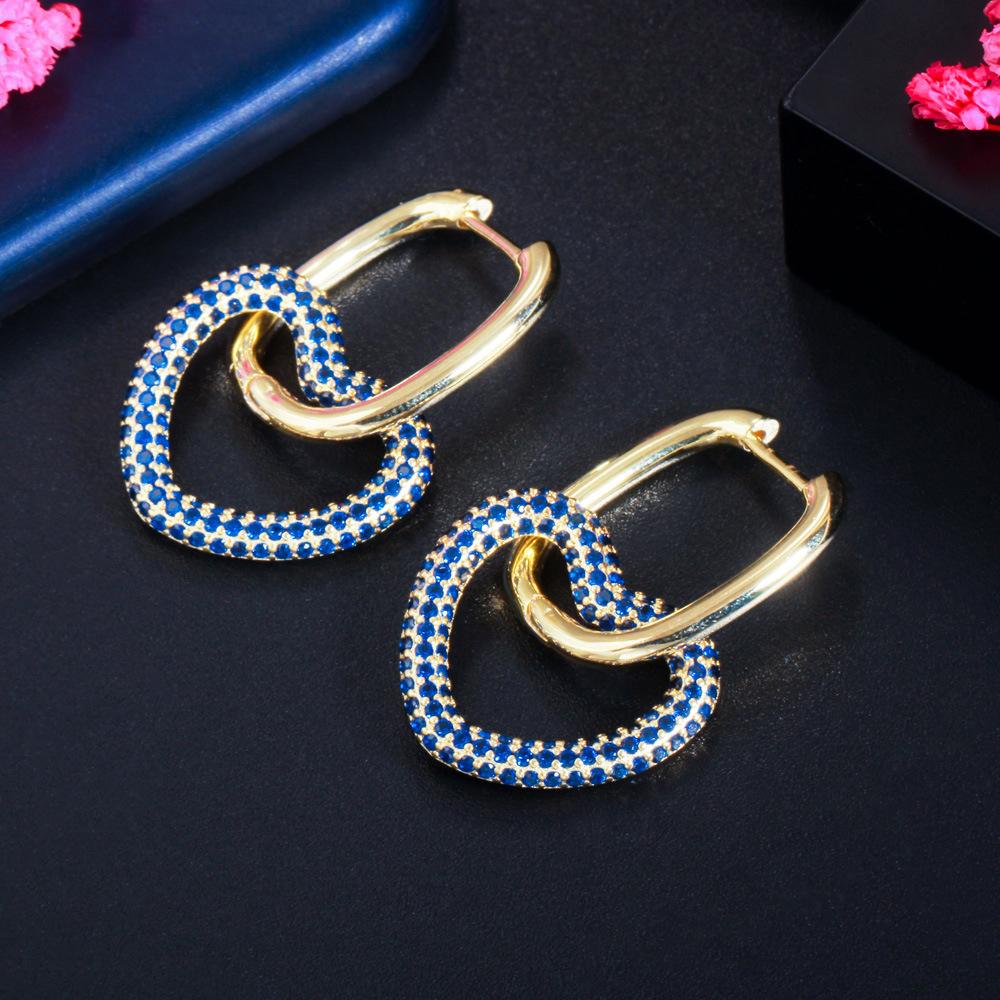 Personalized Double-Ring Buckle Heart-Shaped Earrings Slightly Inlaid With Colored Zircon Hip-Hop Earrings.
