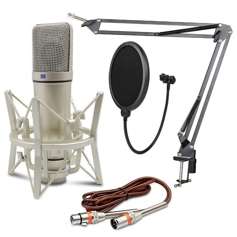 U87 Large Diaphragm 48V Condenser Microphone for Recording, Conferences, Singing, and Live Broadcasts - All-Metal Design