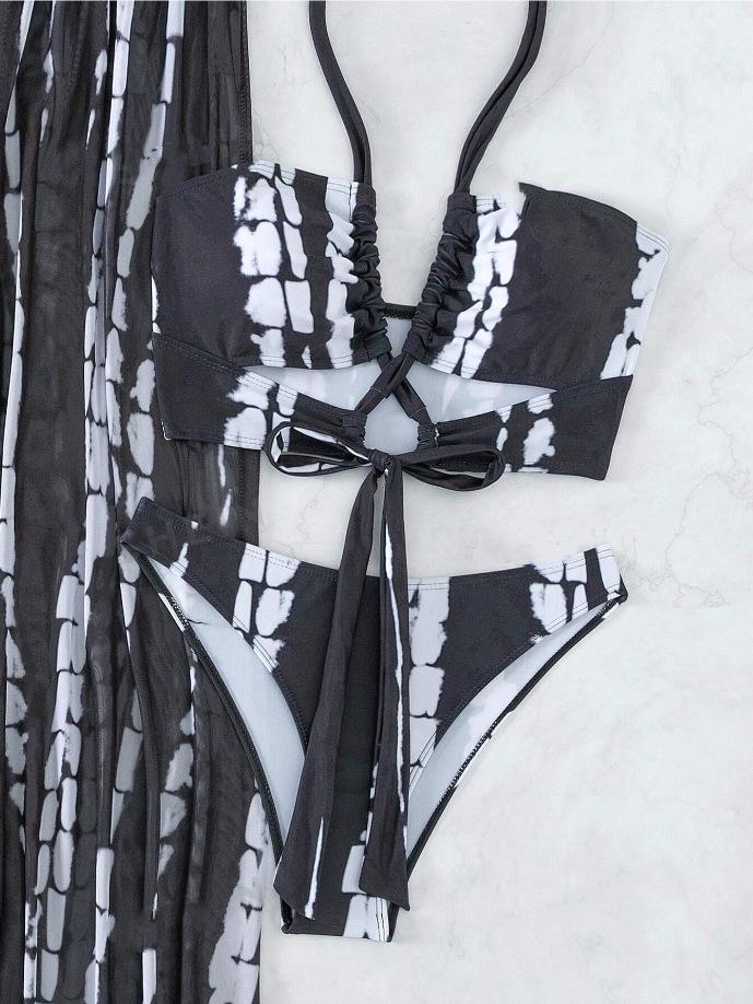 Ευρωπαϊκό & Αμερικανικό Μακρύ Φόρεμα Σκίσιμο Μπικίνι Γυναικείο Σετ Μαγιό 3 Τεμαχίων