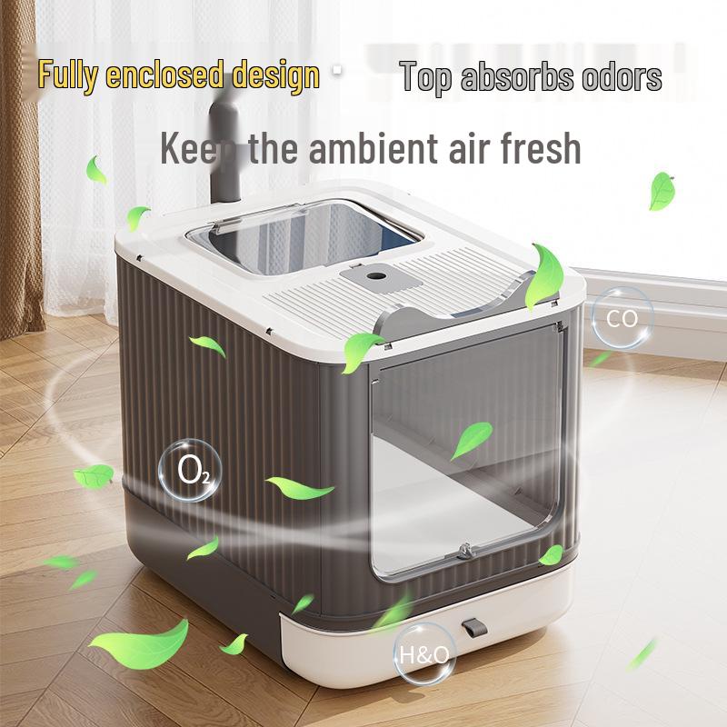 Extra velký skládací uzavřený kočičí záchod s deodorizérem a zásuvkou proti rozstřiku