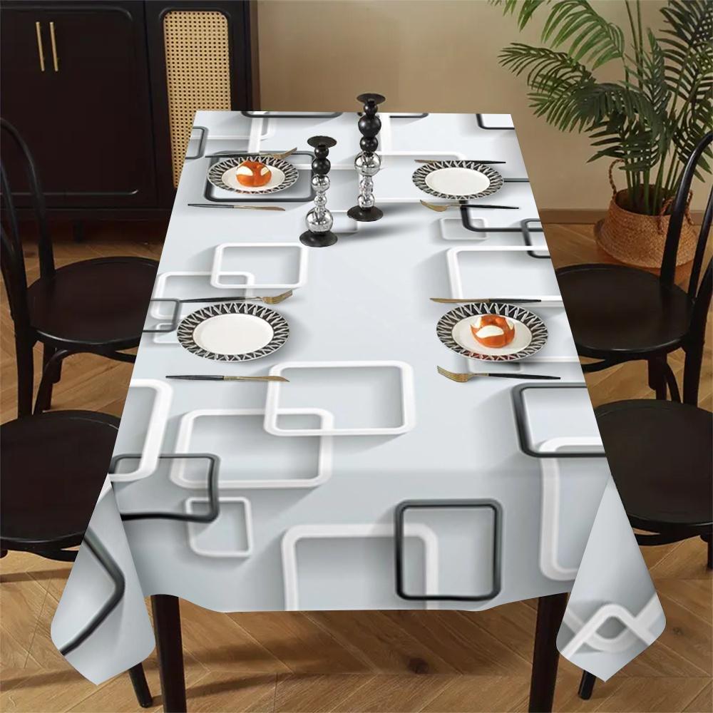 VIKAMA Modern Geometry Abstract Rectangle Waterproof Tablecloth Table Decor Farmhouse Kitchen Dining Table Cloth Party Decor