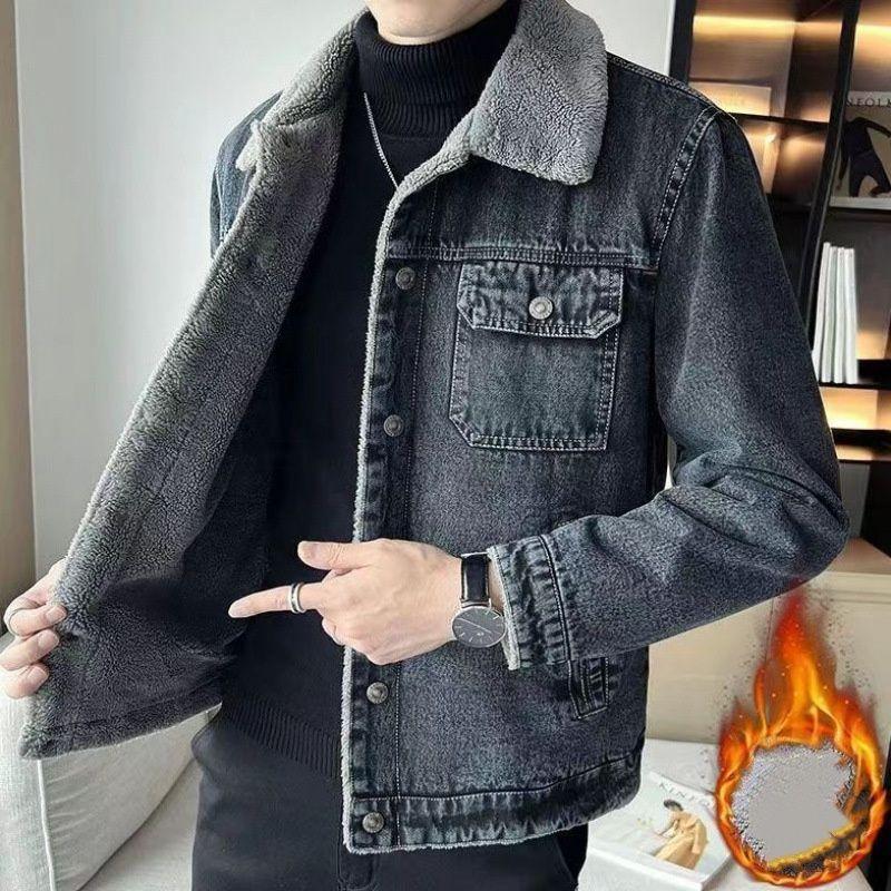 

Мужская винтажная теплая джинсовая куртка Теплая зимняя джинсовая куртка на подкладке Утепленная Ветрозащитная теплая куртка XS