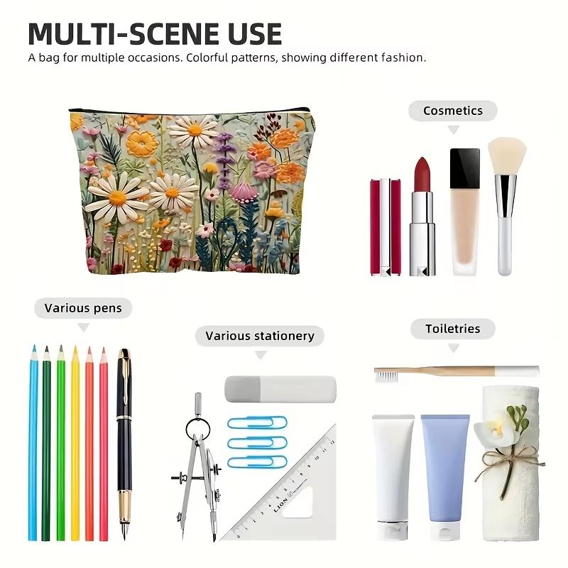 Vintage Floral Waterproof Cosmetic Bag Durable Zippered Makeup Storage Pouch for Women Birthday Gift