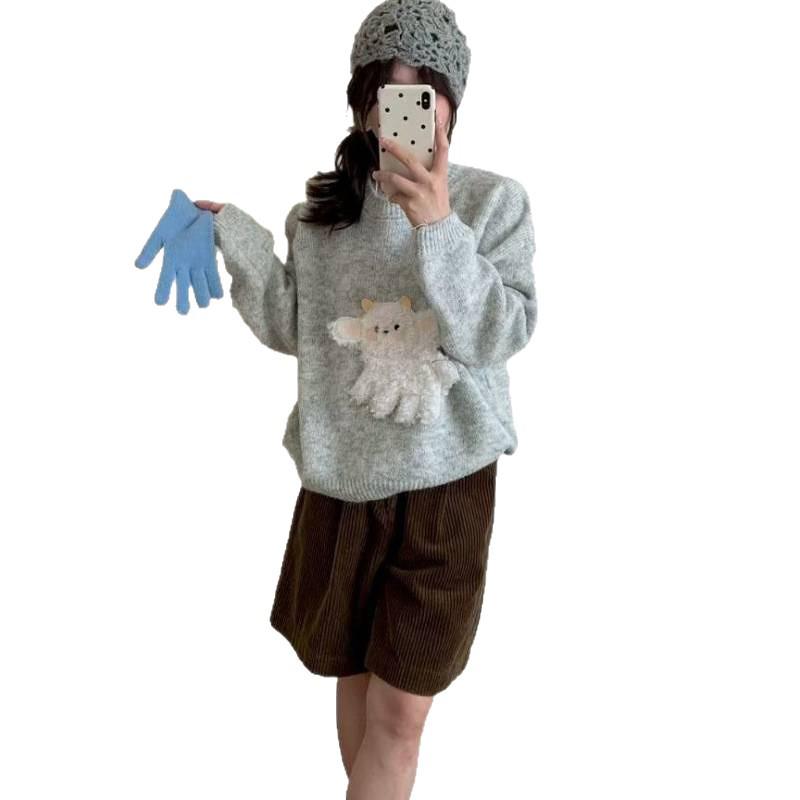 Korean Sweet Cartoon Knit Top: Women's Loose Casual Pullover Sweater for Autumn/Winter