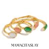 MamacitaSlay 316L Stainless Steel Textured Natural Stone Cuff Bangle 18K Gold Plated Waterproof Jewelry For Women Open Bracelet