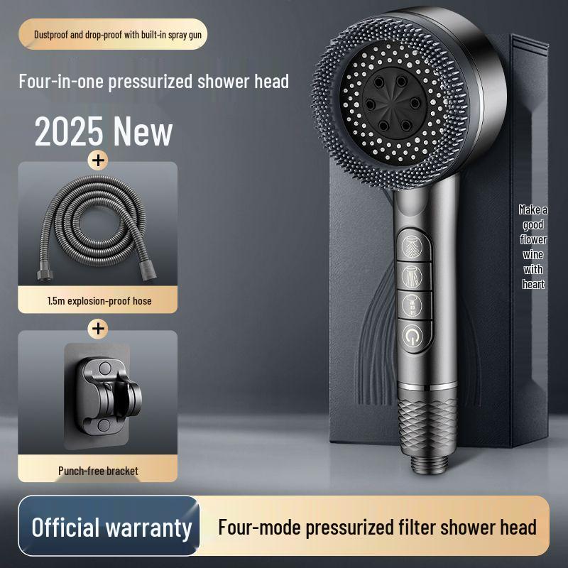 Cross-border Shower Head Set with Powerful Booster and Piano Button Filter