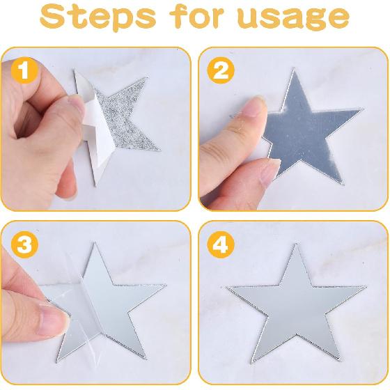 Lnrkai 50 PCS Stars Mirror Wall Stickers, 3D Acrylic Modern Silver Star Wall Decor, DIY Self-Adhesive Wall Art for Living Room, Bedroom, Bathroom,