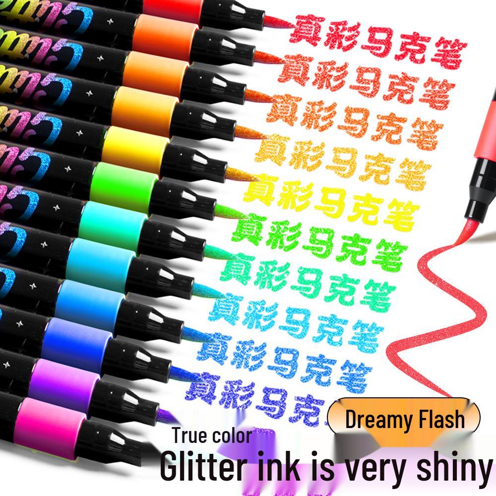 Echter Farbe Glitzer Filzstift für Grundschule & Kindergarten Kunst – Wasserbasierter Glanz.