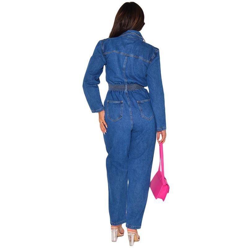 6971 Fashion Style Amazon Wish Women's Clothing Ins Influencer Picks Sexy Suit Collar Denim Jumpsuit In Stock
