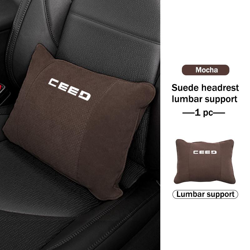AGX1 Car Logo Suede Seat Headrest Neck Pillow Soft Comfort Cushion Lumbar Support For KIA Cerato Proceed Venga Stonic Picanto Sorento