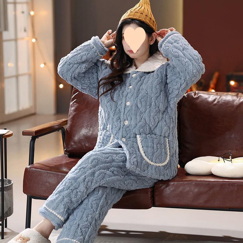 Dámské pyžamo třívrstvé zesílené a roztomilé zimní lze nosit velká velikost teplé polstrované domácí oblečení