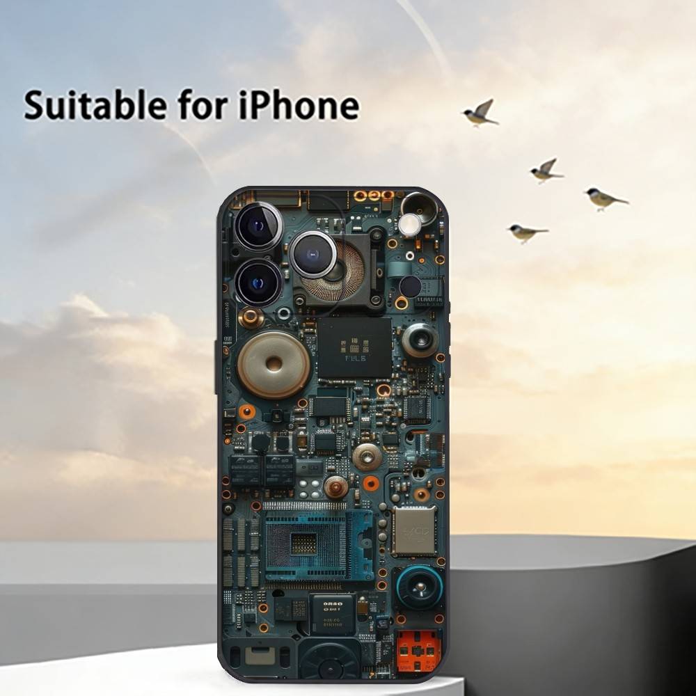 Inside Circuit B-Board Phone Case For iPhone 17,16,15,14,13,12,11 Plus,Pro Max,XS,Soft Silicone Black Cover iPhone13PRO