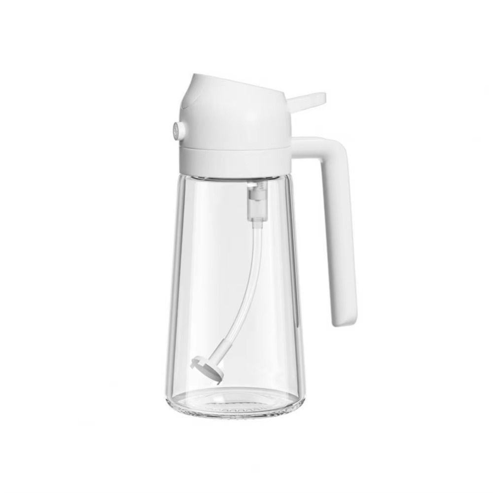 Leak-proof Oil Dispenser Bottle 2 in 1 Glass Oil Sprayer Kitchen Spray Container  Cooking Equipment White-600ML