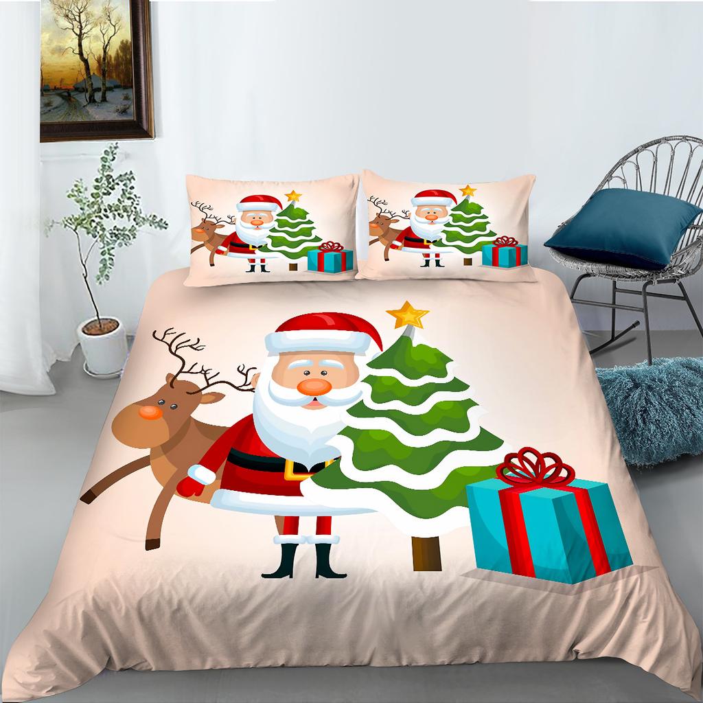 Christmas Decoration Quilt Cover Pillowcase Two Three Piece Set Polyester 3D Digital Printing Holiday Gift