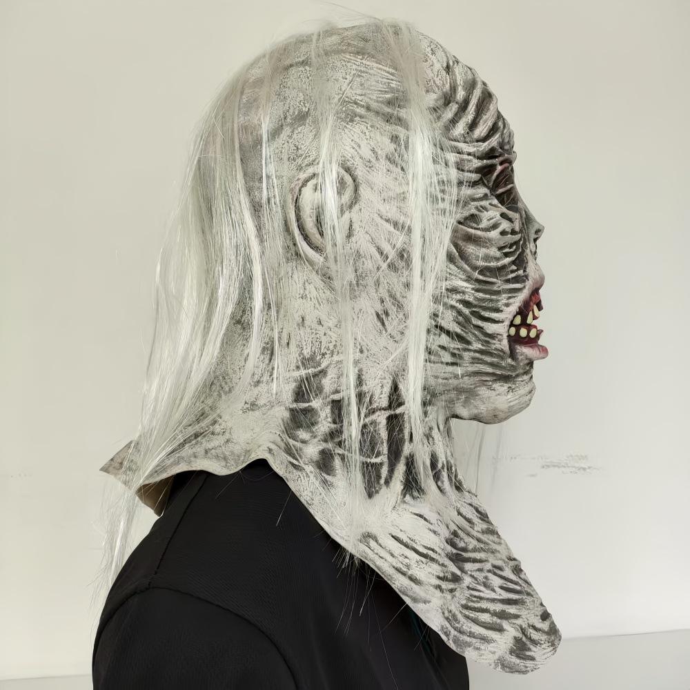 White Hair Rotten Eye Mask Halloween Haunted House Secret Room Dress Up Props White Hair Witch Hood Latex Grimace Mask New