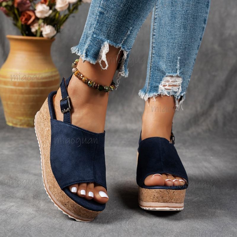 Leopard Wedges Sandals Women's Platform Shoes Summer Slippers 2025 Beach Walking Ankle Strap Pumps Zapatos De Mujer