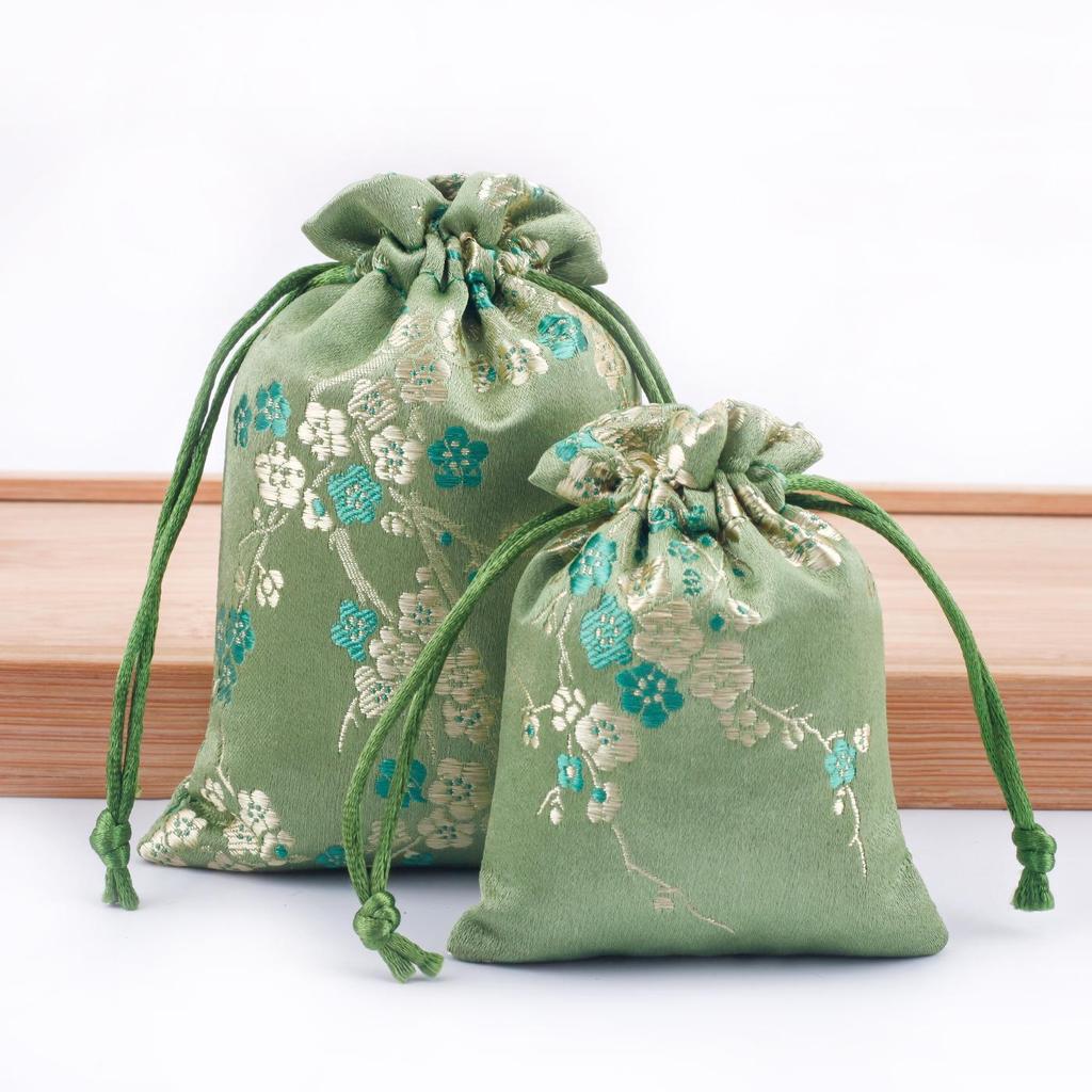 Walnut Brocade Drawstring Jewelry Bag for Buddha Beads