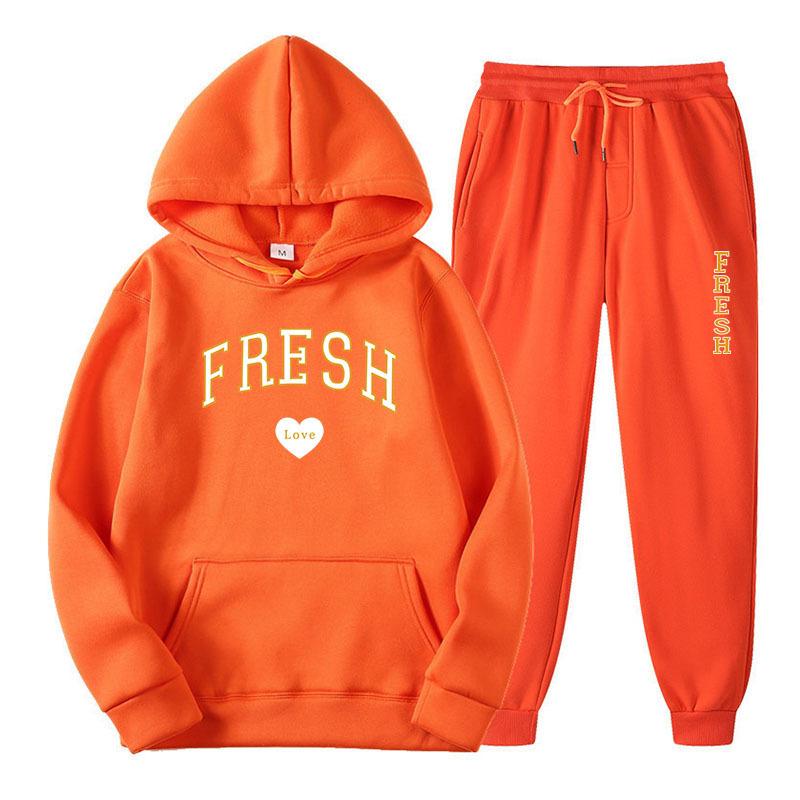 Winter New Men's Casual Sports Loose Personalized Print Youth Fashion Trend Personal Wear Hoodie Set