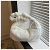 Solid Color Bow Decoration Plush Shoulder Bag With Zipper Closure For Daily Use